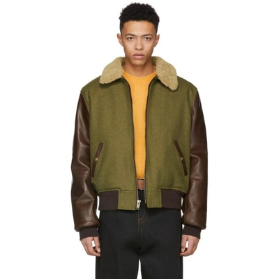 Schott Green & Brown Wool Leather Jacket