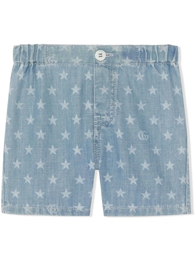 Gucci Babies' Star-print Denim Shorts In Blue