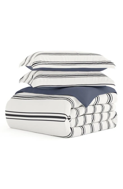 Homespun Premium Ultra Soft Desert Stripe 3-piece Reversible Duvet Cover Set In Navy