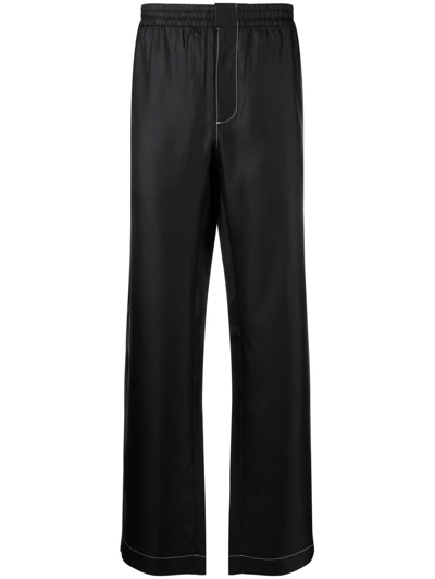 Prada Logo Patch Straight Leg Trousers In Black