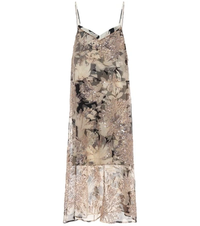 Dries Van Noten Sequined Floral Silk Slip Dress In Llack