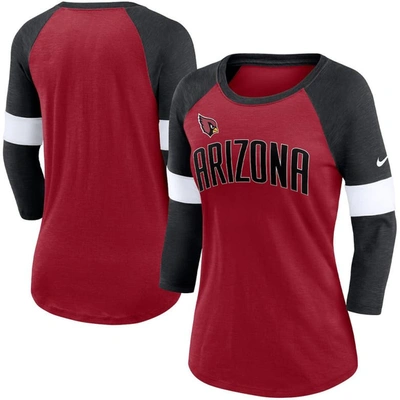 Nike Women's  Arizona Cardinals Cardinal, Heather Black Football Pride Raglan 3/4-sleeve T-shirt In Cardinal,heather Black