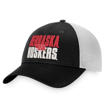 Top Of The World Men's  Black, White Nebraska Huskers Stockpile Trucker Snapback Hat In Black,white