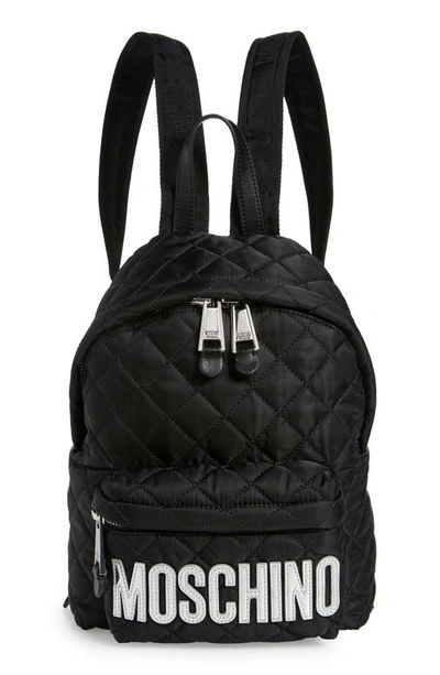 Moschino Logo Quilted Nylon Backpack In Fantasy Print Black