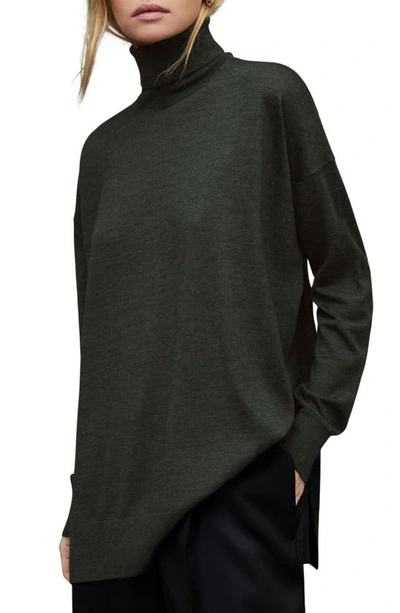 Allsaints Gala Merino Wool Turtleneck Sweater In Hunter Green