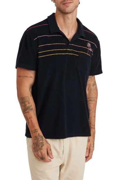 Marine Layer Terry Out Stripe Polo In Sky Captain