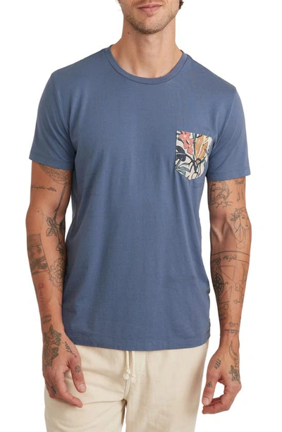 Marine Layer Signature Floral Pocket Cotton & Modal T-shirt In Indigo