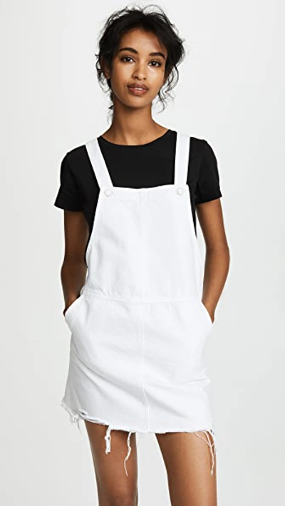 Blank Denim Overall Mini Dress In Lightbox White
