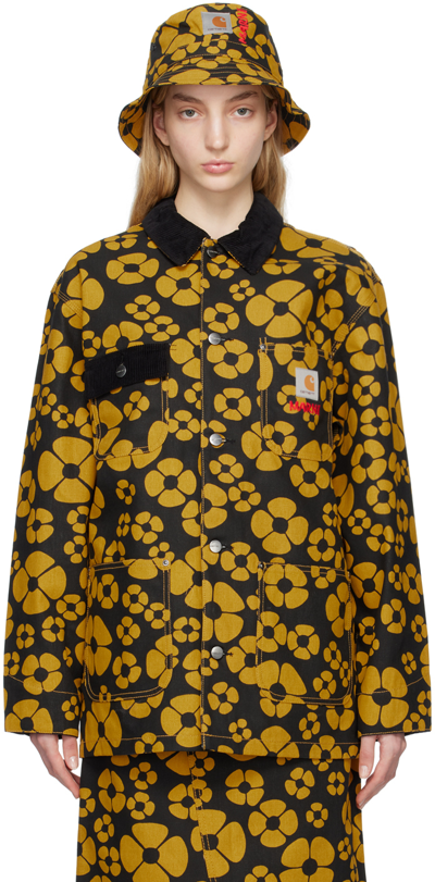 Marni X Carhatt Floral Printed Buttoned Overshirt Jacket In Sunflower