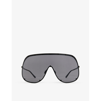 Rick Owens Shield Frame Sunglasses In Blk Temple Blk Lens