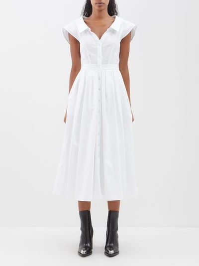 Alexander Mcqueen Pleated Cotton Poplin Shirt Dress In White