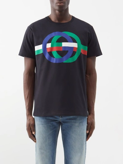 Gucci Gg-logo Print Cotton-jersey T-shirt In Black