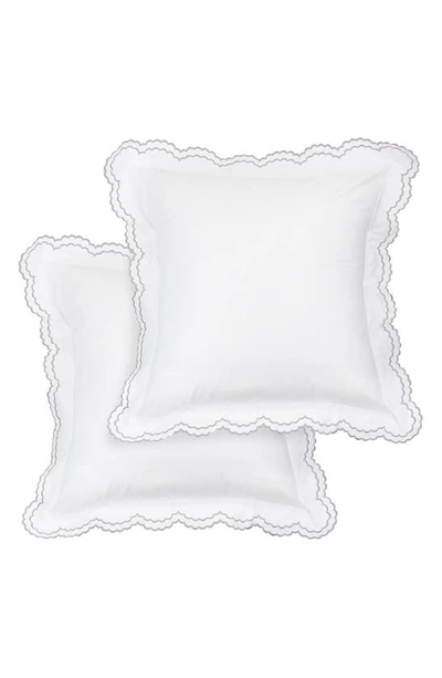 Melange Home Embroidered Percale Crisp Cotton Double Scallopier Duvet Set In Grey