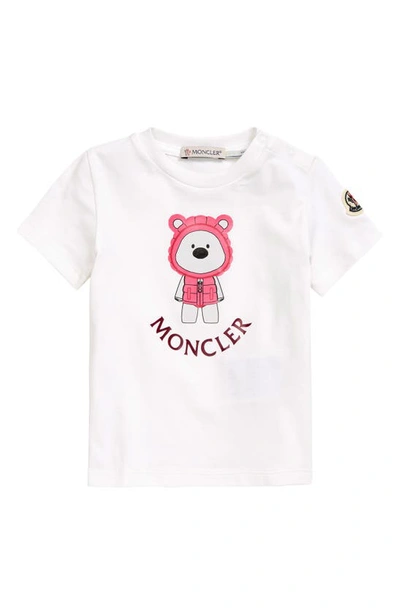 Moncler Babies' Kids' Bear Stretch Cotton Graphic Tee In White Pink