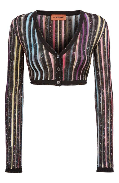 Missoni Corto Paillette Striped Crop Cardigan In Fantasia