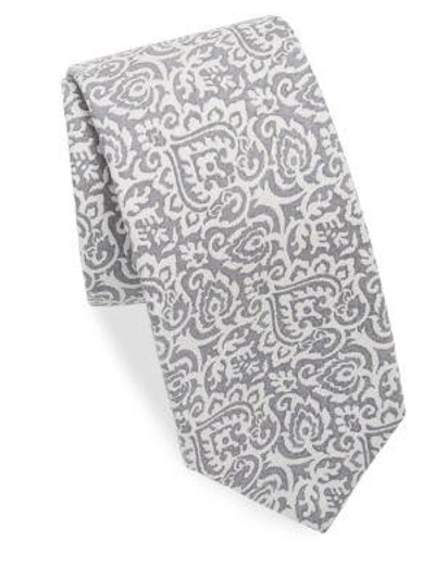 Isaia Paisley Cotton Tie In Grey