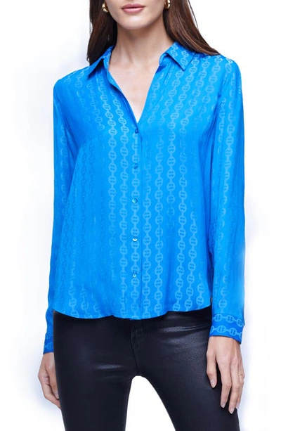 L Agence Holly Chain Print Button-up Shirt In Dp Sky Blesign Chain Strap