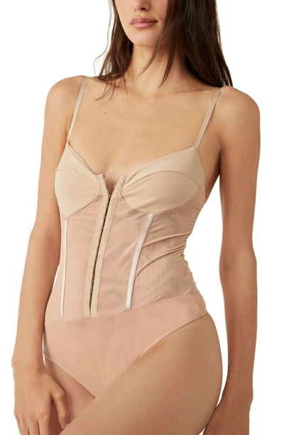 Free People Intimately Fp Night Rhythm Corset Bodysuit In Pink Sand Dune