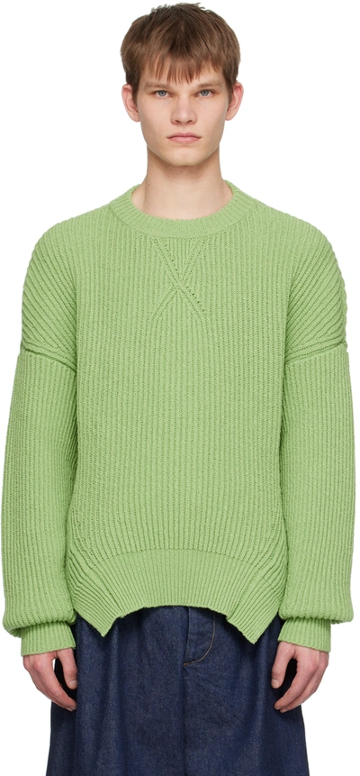 Jil Sander Ribbed-knit Wool-cotton Sweater In Green