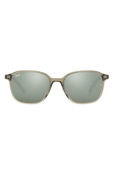 Ray Ban Leonard 51mm Mirrored Square Sunglasses In Transparent_green_silver