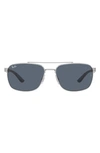 Ray Ban 59mm Aviator Sunglasses In Silver