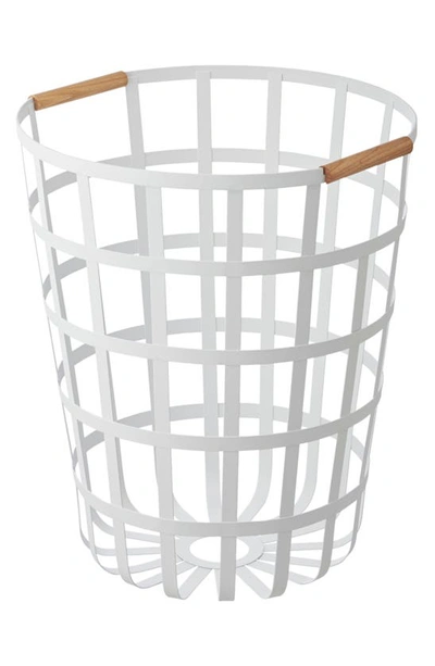 Yamazaki Tosca Round Steel Laundry Basket In White