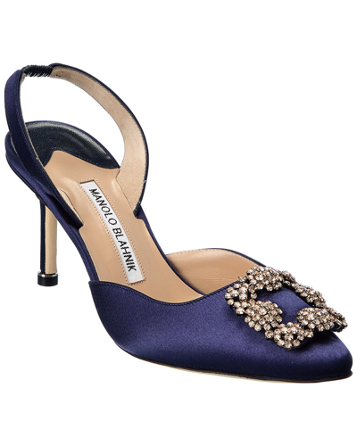 Manolo Blahnik Hangisisli 70 Satin Slingback Pump In Blue