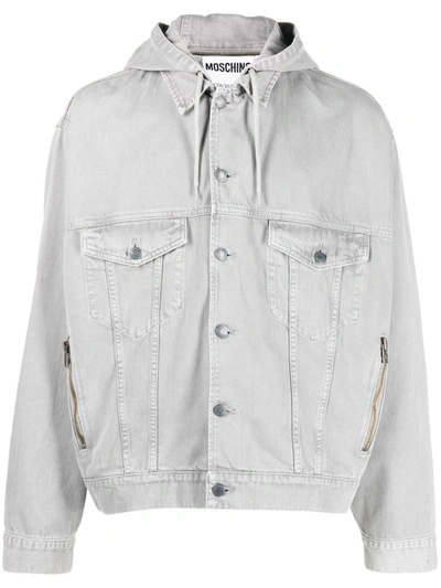 Moschino Hooded Denim Jacket In Gray