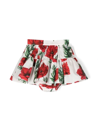 Dolce & Gabbana Babies' Poppy-print Tiered Skirt In Papaveri Fdo Bco Nat