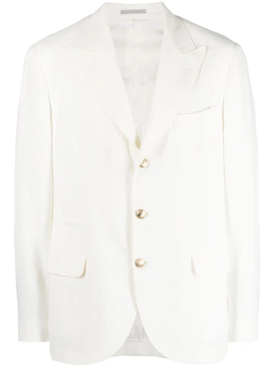 Brunello Cucinelli Single-breasted Linen Blazer In White