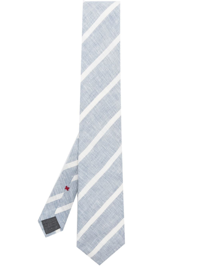 Brunello Cucinelli Striped Linen Tie In Blue