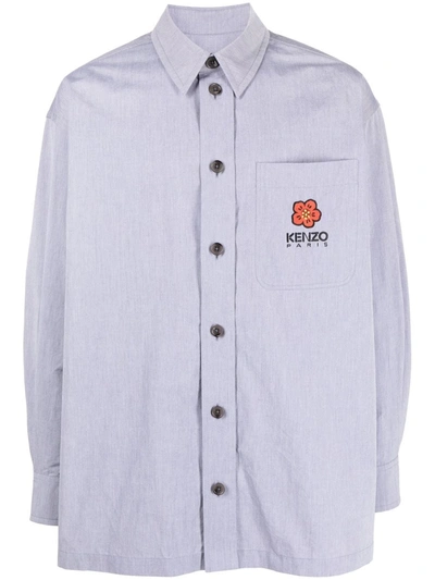 Kenzo Logo-embroidered Cotton Shirt In Blue