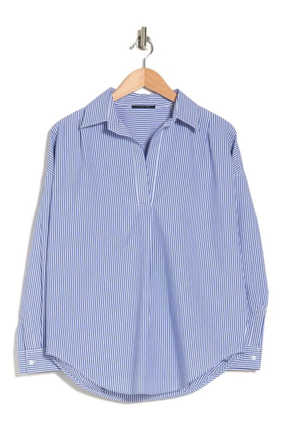 T Tahari Oversized Poplin Tunic Shirt In Blue/ White Stripe