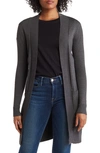 By Design Hudson Mid Thigh Lightweight Cardigan In Charcoal Heather