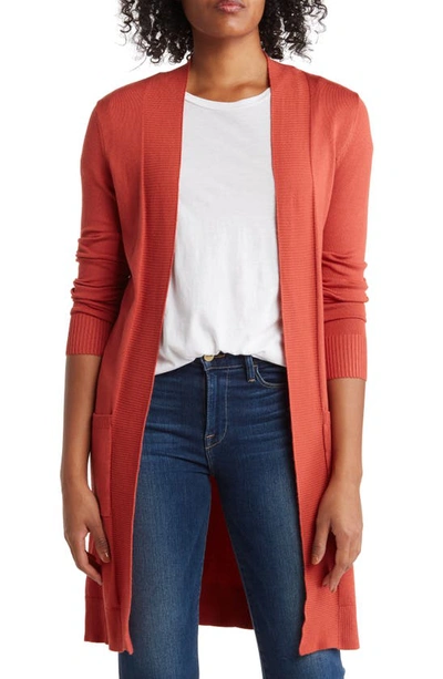 By Design Hudson Mid Thigh Lightweight Cardigan In Hot Sauce