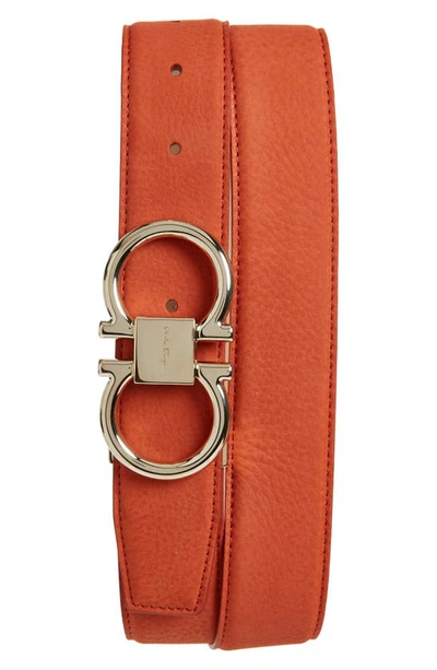 Ferragamo Double Gancio Buckle Leather Belt In Ramas Naturale