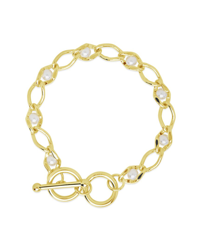 Sterling Forever 14k Plated 4-5mm Pearl Amedea Bracelet In Gold