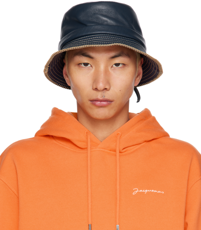 Jacquemus Le Bob Mentalo Leather Bucket Hat In 380 Navy