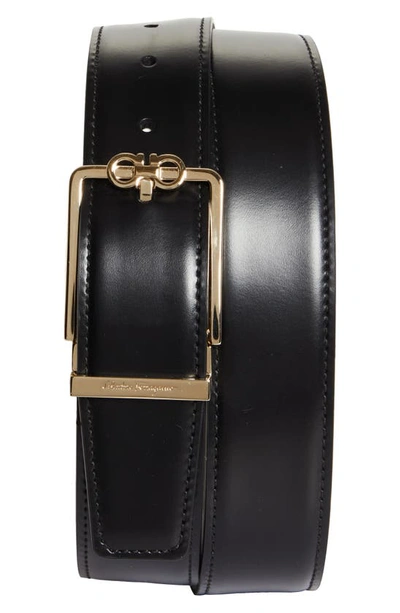 Ferragamo Gancini Leather Belt In Nero Hickory