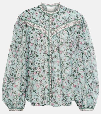 Isabel Marant Étoile Blue Floral Print Blouse In Cotton Woman In Green