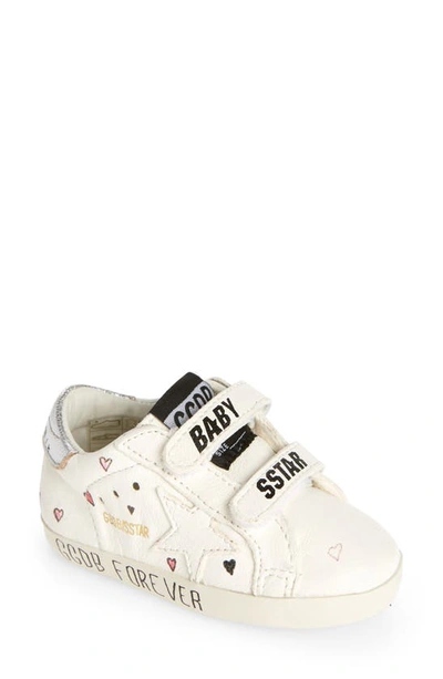 Golden Goose Kids' Girl's Hand-painted Hearts Leather Sneakers, Baby In Crem/ Red Hearts/ Silver