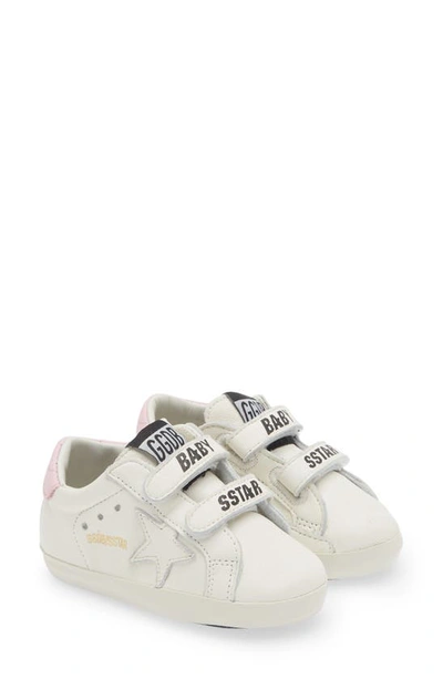 Golden Goose Kids' Girl's Old School Leather Grip-strap Sneakers, Baby In White/ Baby Pink