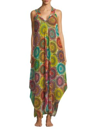Fuzzi V-neck Printed Coverup Maxi Dress In Pink Lima
