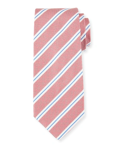 Isaia Framed Stripe Silk Tie In Pink