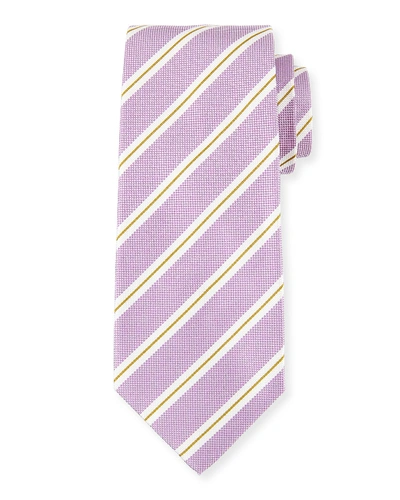 Isaia Framed Stripe Silk Tie In Purple