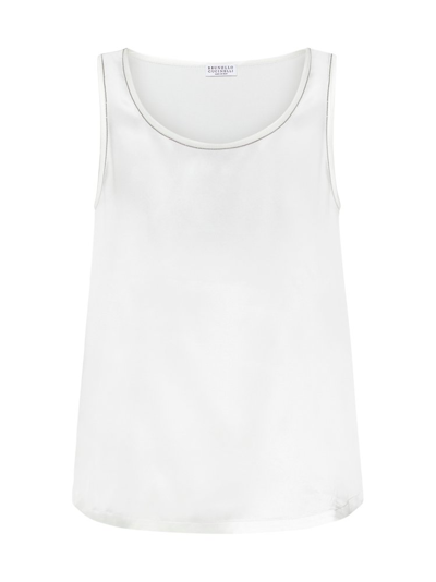 Brunello Cucinelli Embellished Satin Tank Top In Naturale