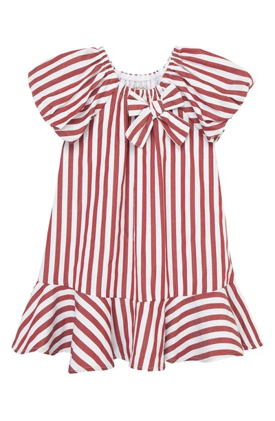 Habitual Kids' Stripe Puff Sleeve Shift Dress In Dark Red