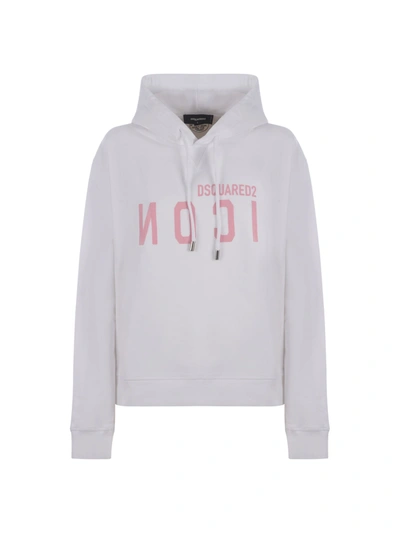 Dsquared2 White And Pink Cotton Icon Sweatshirt In Bianco