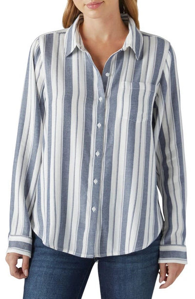 Lucky Brand Koa Long Sleeve Button Front Shirt In Navy Stripe