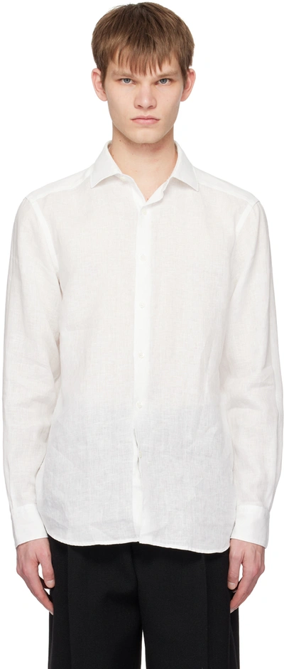 Zegna Linen Shirt In 623 White Solid